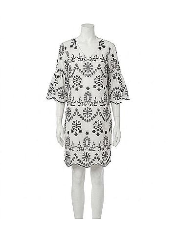 Karen Kane Eliza Embroidered Eyelet Dress in Off White And Black (view 1)