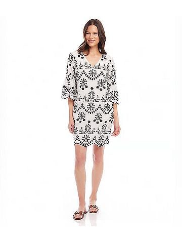 Karen Kane Eliza Embroidered Eyelet Dress in Off White And Black (view 2)