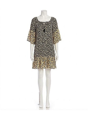 Karen Kane Felixa Contrast Ruffle Hem Dress in Floral Print Black And Golden Yellow (view 1)