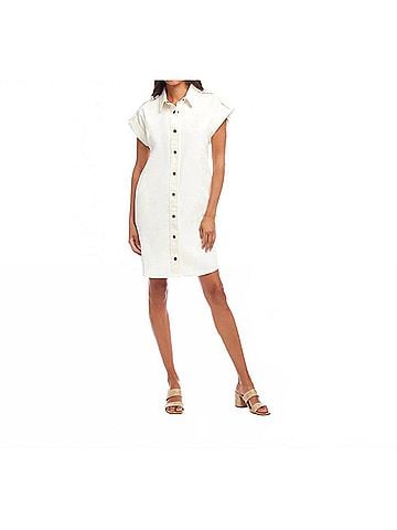 Karen Kane Celina Cap Sleeve Denim Dress in Off White (view 2)