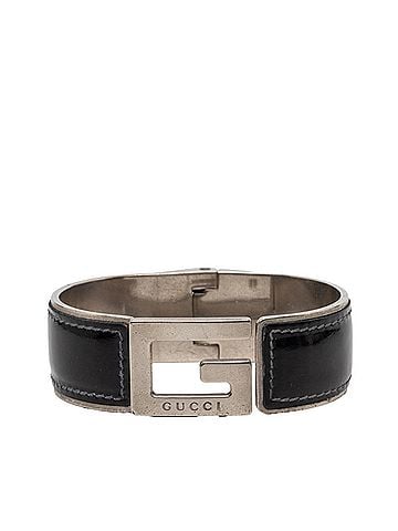 Gucci Gucci G-logo Bangle, Silver, Black Metal Leather, Men's GUCCI (view 1)