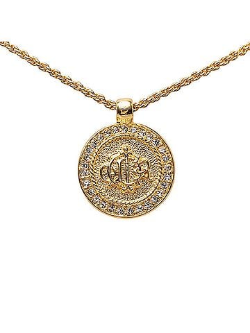 Christian Dior Christian Dior Dior Logo Emblem Round Circle Necklace Gold Plated Rhinestone Women's (view 1)