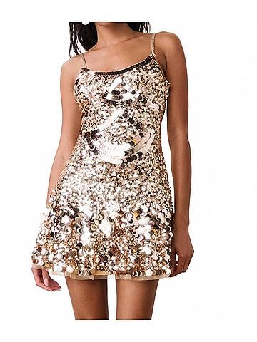 LoveShackFancy Liria Sequin Mini Dress in Honey Shimmer (view 2)