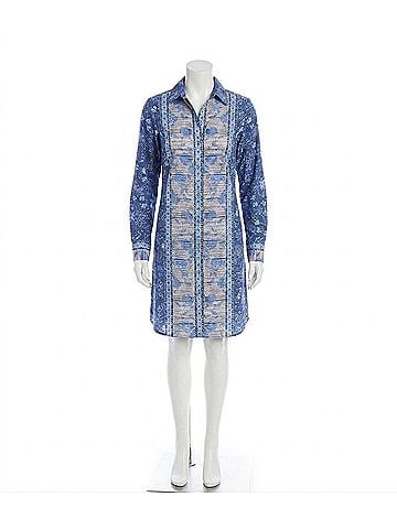 Karen Kane Long Sleeve Border Print Shirtdress in Blue (view 1)