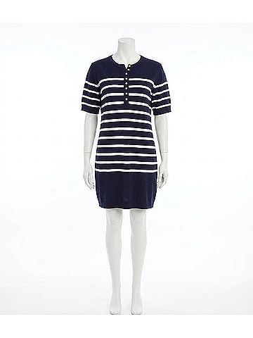 Karen Kane Short Sleeve Henley Sweater Dress in Navy With Off White (view 1)