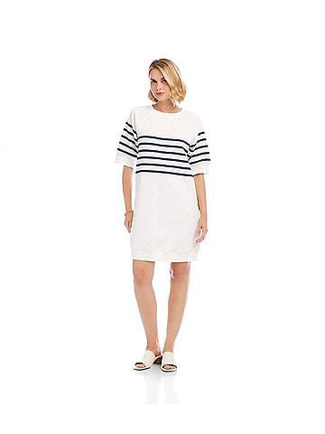 Karen Kane Stripe Raglan Sleeve Dress in Off White And Navy (view 2)