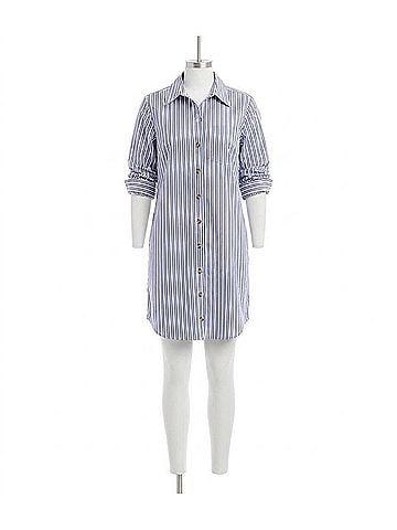 Karen Kane Stripe Ruched Sleeve Shirtdress in Blue With Off White (view 1)
