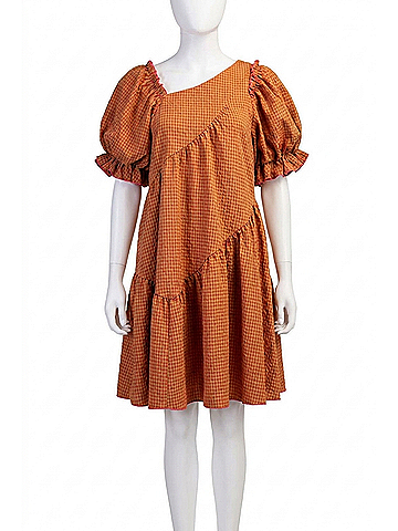 Easel Gingham Seersucker Dress in Watermelon (view 1)