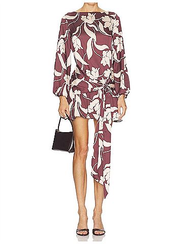 MISA Los Angeles Larissa Long Sleeve Mini Dress in Chocolate Flora (view 2)
