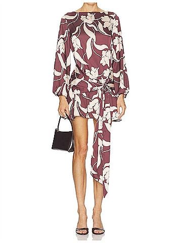 MISA Los Angeles Larissa Long Sleeve Mini Dress in Chocolate Flora (view 2)