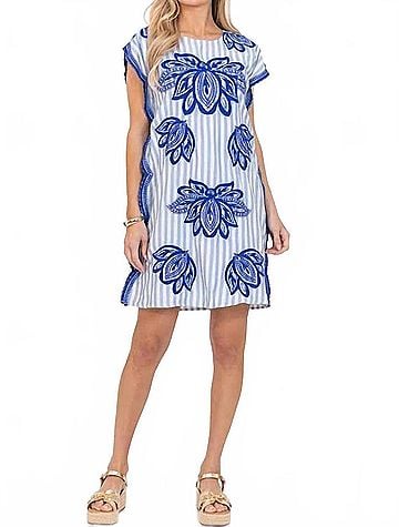 THML Capri Embroidered Mini Dress in Blue (view 2)