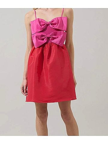 Sugarlips Tizza Bow Color Block Mini Dress in Red And Pink (view 2)