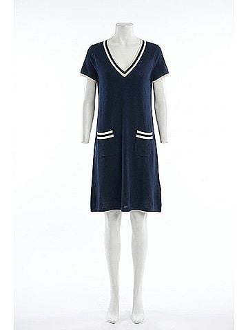 Joseph Ribkoff Casual V-Neck Shift Dress in Indigo/Vanilla (view 1)