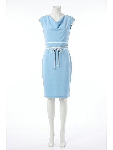 Joseph Ribkoff Cowl Neck Belted Waist Sheath Dress in Sky Blue/Vanilla (view 1)