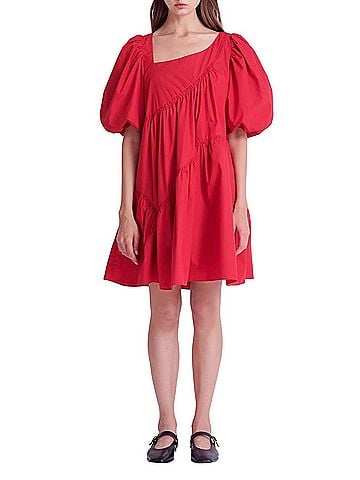 English Factory Asymmetric Poplin Sadie Dress in Raspberry (view 2)