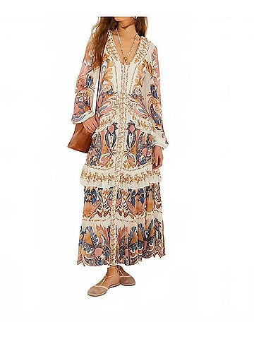FARM Rio Sea Garden Ruffled Midi Dress in Off White (view 2)