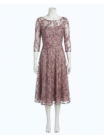 La Femme Embroidered Floral Midi Dress in Dusty Lilac (view 1)