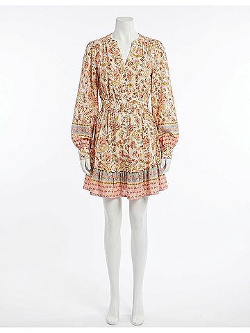 Fate Clyvedon Floral Patterned Mini Dress in Cream (view 1)