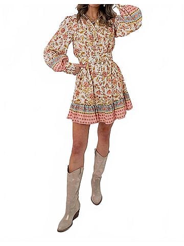 Fate Clyvedon Floral Patterned Mini Dress in Cream (view 2)