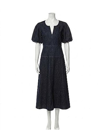 Karen Kane Puff Sleeve Midi Dress in Denim (view 1)