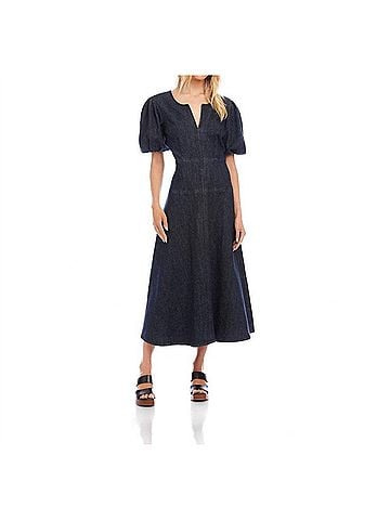 Karen Kane Puff Sleeve Midi Dress in Denim (view 2)