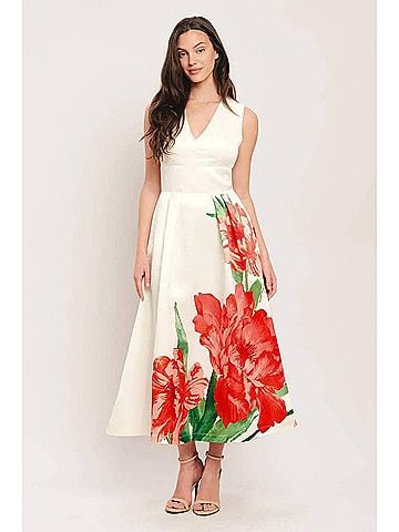Flying Tomato Scarlet Garden Midi Dress in Ivory (view 2)