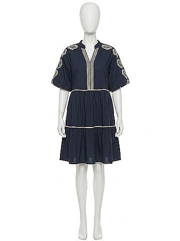 She + Sky Bissete Embroidered Tiered Midi Dress - Plus in Navy Ivory (view 1)