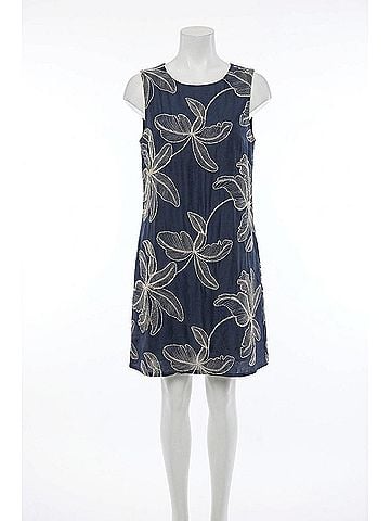 She + Sky Sleeveless Embroidered Shift Dress in Navy (view 1)