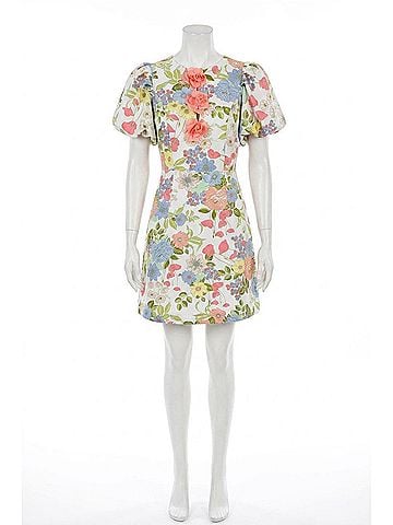 Sugarlips Rosette Bubble Sleeve Mini Dress in Cream Multi (view 1)