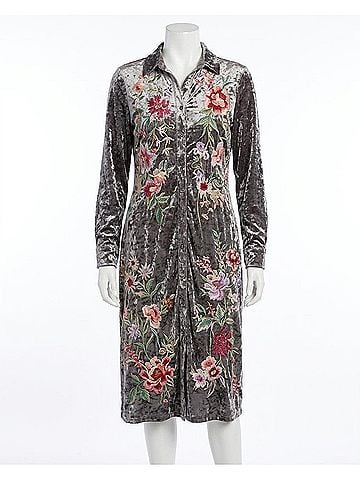 Johnny Was Colette Shirt Dress in Crushed Velvet Silver (view 1)