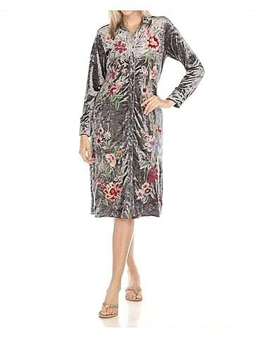 Johnny Was Colette Shirt Dress in Crushed Velvet Silver (view 2)
