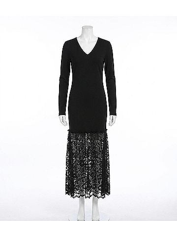 Karen Kane Lylah Contrast Lace V-Neck Dress in Black (view 1)