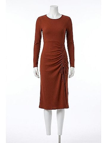 Gilli Round Neck Cinched Midi Dress in Brown (view 1)