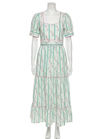 TCEC Sarah Beth Maxi Dress in Aqua Striped With Pink Carnation Print (view 1)