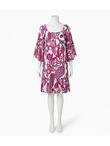Karen Kane Raela Ruffle Hem Mini Dress in Pink And Blue Floral Print (view 1)