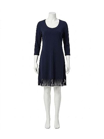 Karen Kane Nerissa Three Quarter Sleeve Fringe Hem Mini Dress in Navy (view 1)