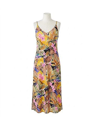 Karen Kane Taryn Tropical Side Midi Slit Dress in Island Flower Print (view 1)