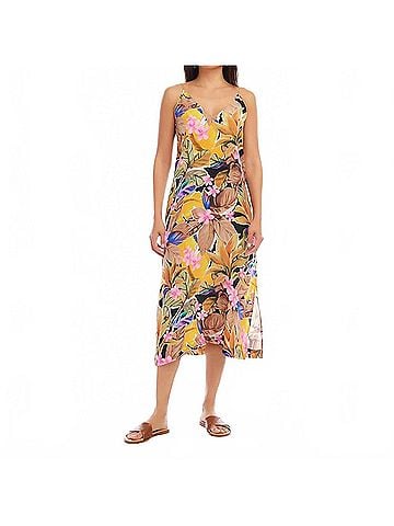 Karen Kane Taryn Tropical Side Midi Slit Dress in Island Flower Print (view 2)
