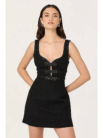 Astr Maira Tweed Bow Mini Dress in Black (view 2)