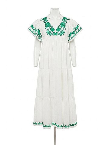 THML Flutter Sleeve Embroidered Dress in White (view 1)