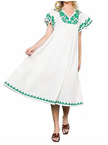 THML Flutter Sleeve Embroidered Dress in White (view 2)