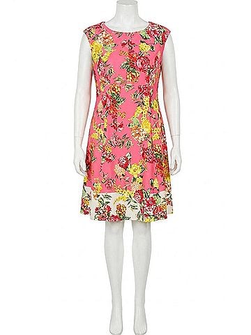 London Times Cap Sleeve Floral Fit &amp; Flare Dress in Coral Multi (view 1)