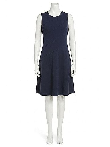 London Times Sleeveless Asymmetrical Detail Midi Dress in Navy (view 1)