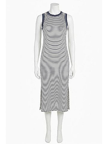 Blu Pepper Stripe Contrast Trim Sleeveless Knit Midi Dress in Navy (view 1)