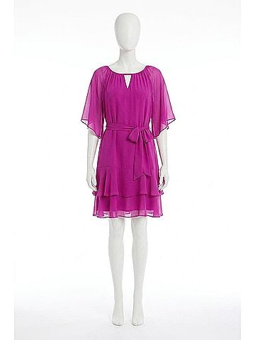 Joseph Ribkoff Tiered Ruffle Chiffon Dress in Purple Orchid (view 1)