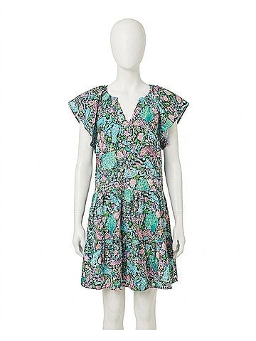 Lilly Pulitzer Norella Flutter Sleeve Linen Dress in Multi Royal Zoo (view 1)