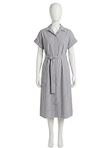 Elan Striped Midi Dress in Dark Navy Stripe (view 1)