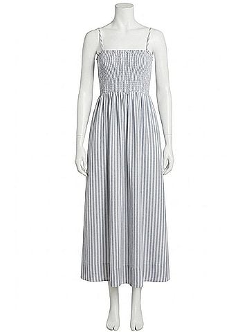 MIOU MUSE Striped Smocked Maxi Dress in Blue (view 1)