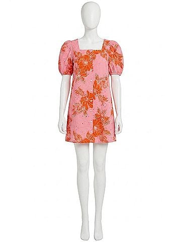 Entro Botanical Print Puff Sleeve Mini Dress in Pink (view 1)