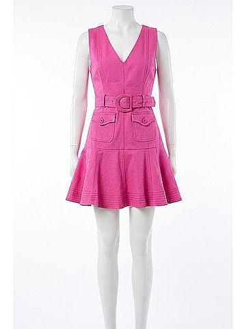 TCEC V Neck Belted Ruffle Hem Dress in Magenta (view 1)